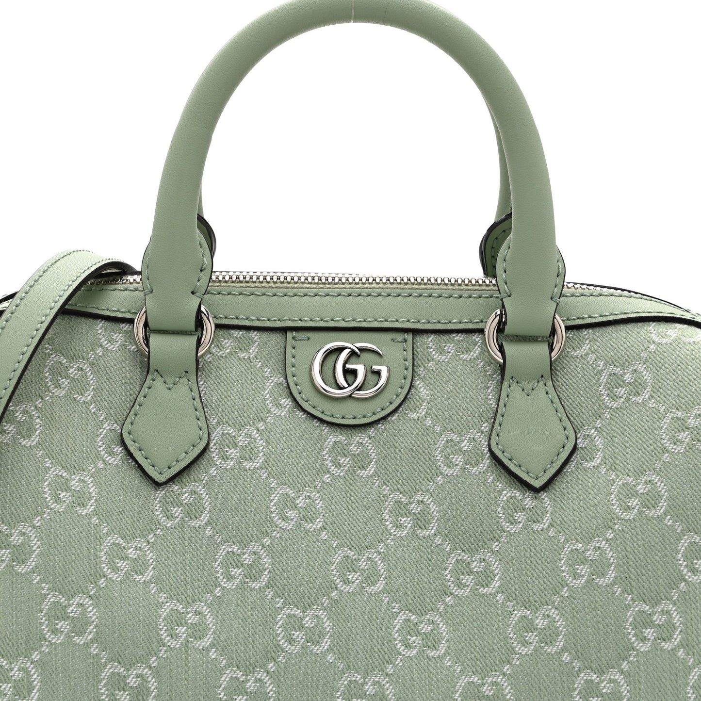 Summer Denim Calfskin GG Monogram Small Ophidia Top Handle Bag Pale Green