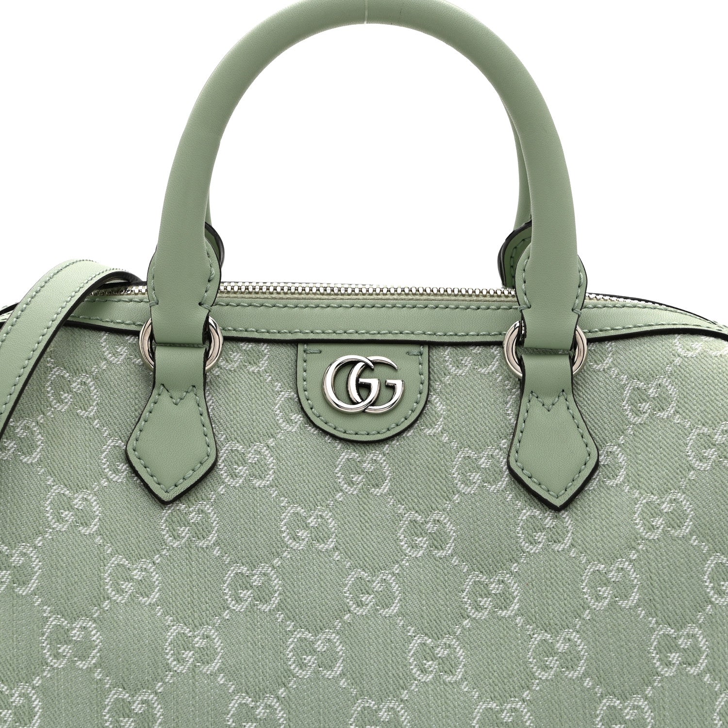Gucci Summer Denim Calfskin GG Monogram Small Ophidia Top Handle Bag Pale Green 9 of 11