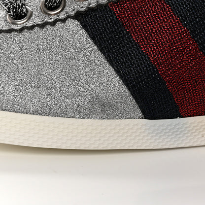 Gucci Glitter Fabric Studded Web Womens Sneakers 35.5 Silver 10 of 13