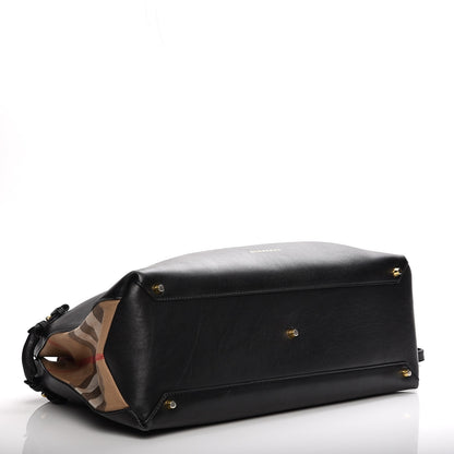 Burberry Grainy Calfskin House Check Large Banner Tote Black 5 of 18