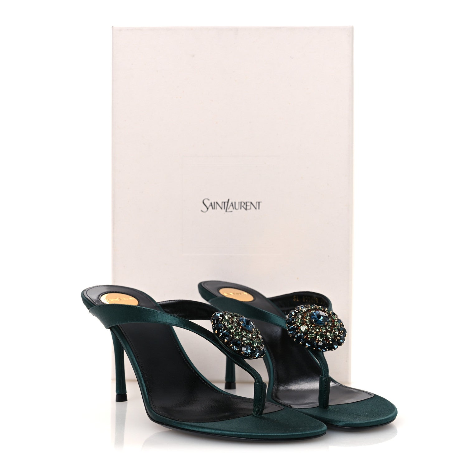 Saint Laurent Satin Crystal Bridget Sandals 39.5 Glass Bottle Green 11 of 11