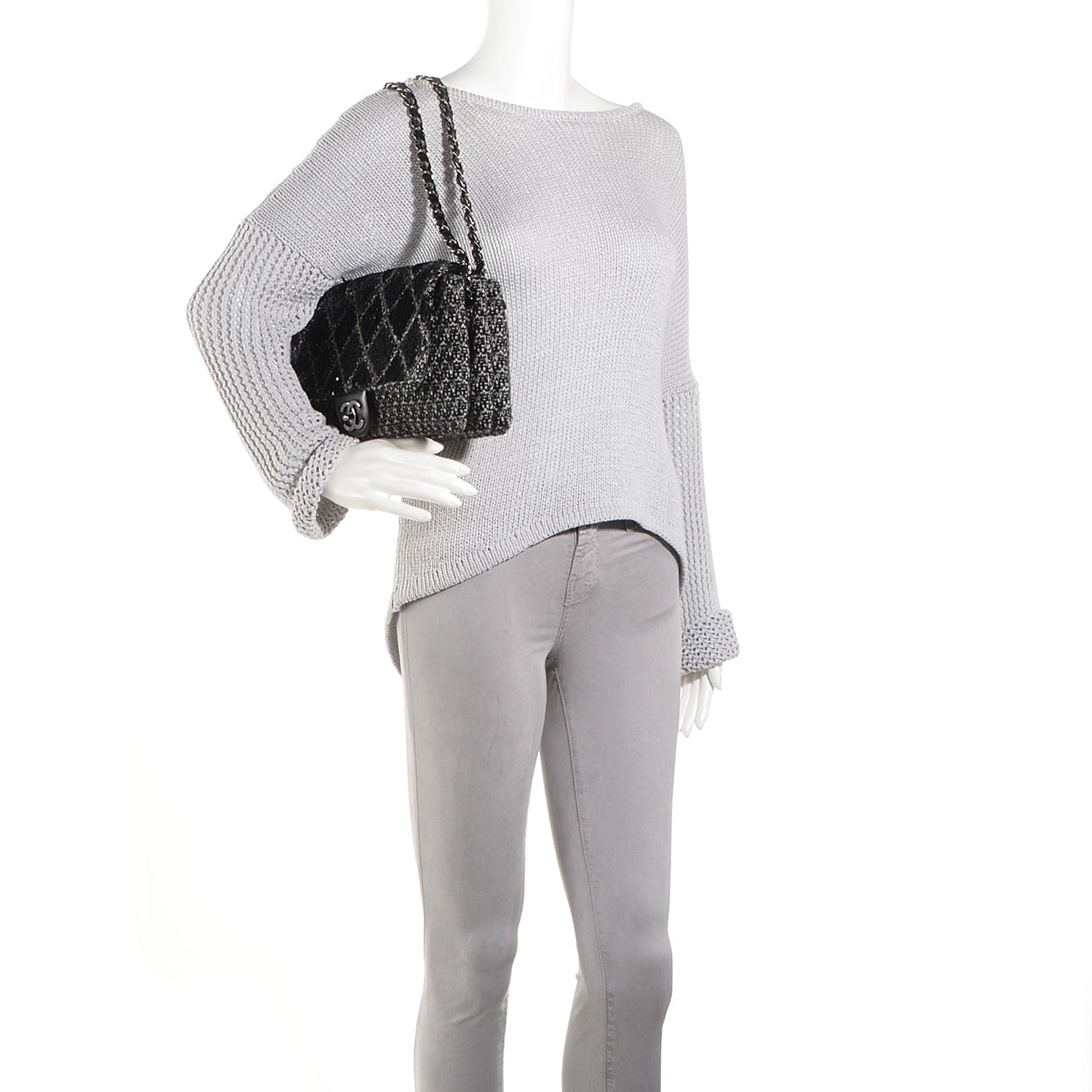 Chanel Sequin Tweed Icons Large Accordion 3 Flap Black 2 of 8