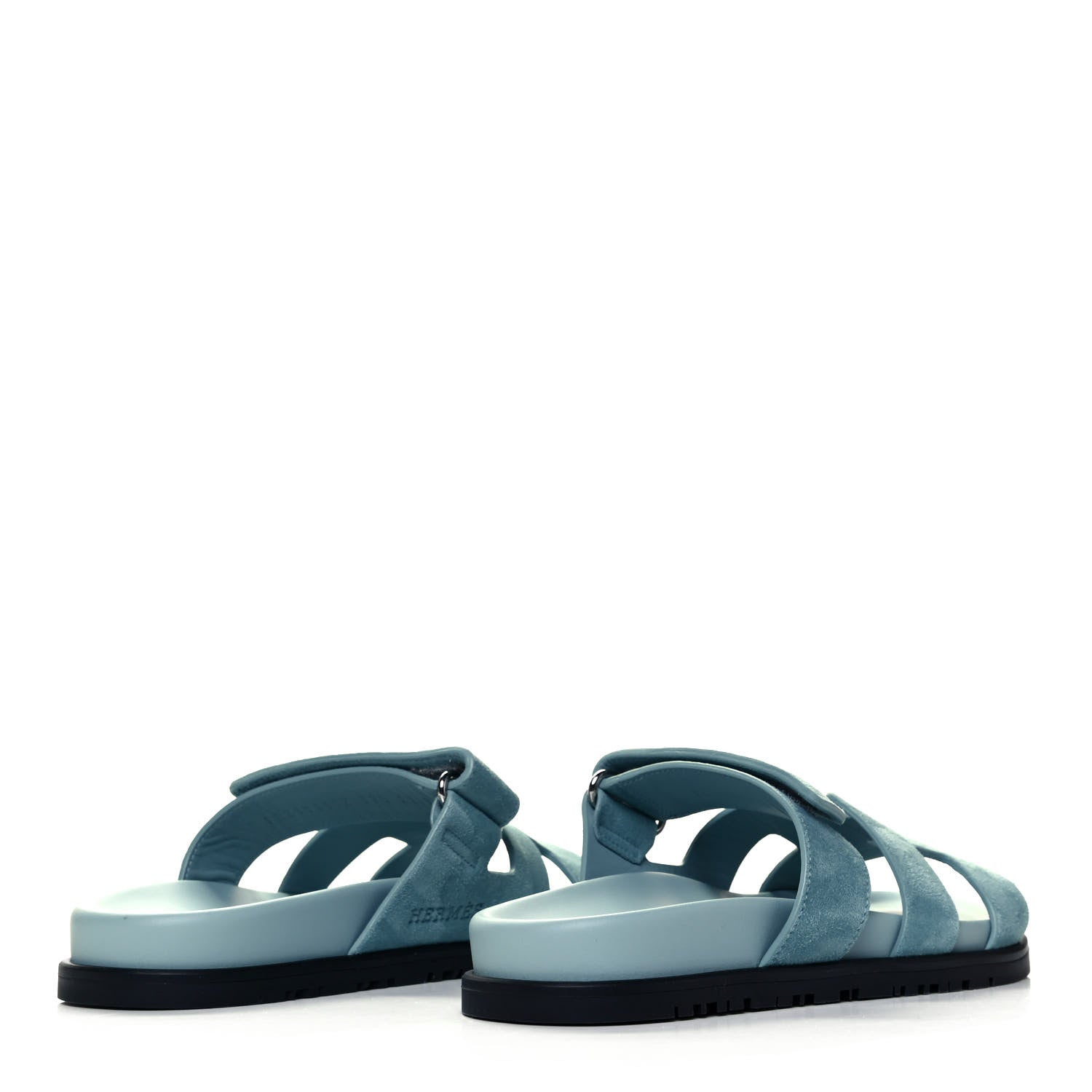 Hermes Suede Goatskin Womens Chypre Sandals 37.5 Vert d'eau 4 of 9
