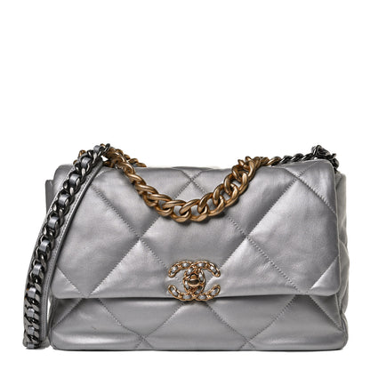 Chanel Metallic Goatskin Quilted Large Chanel 19 Flap Silver 1 of 12