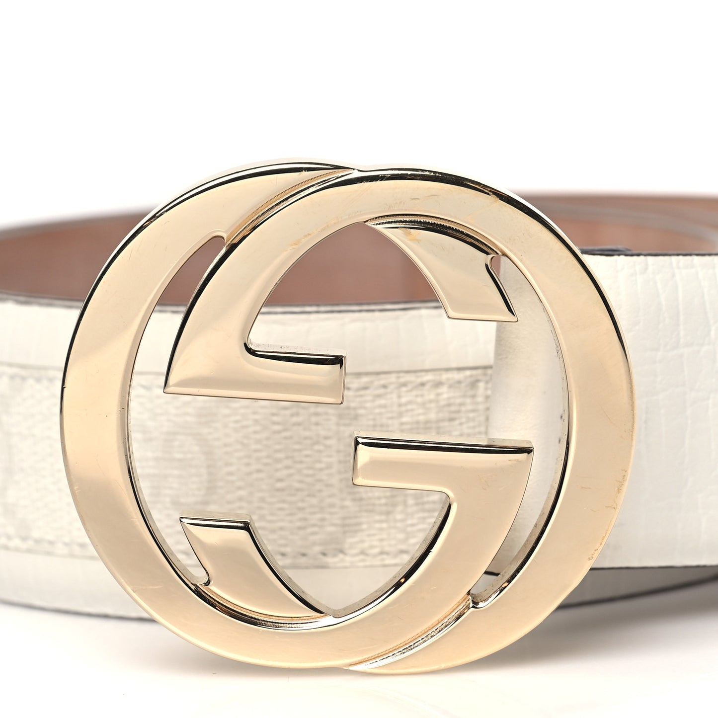 GG Plus Monogram Calfskin Interlocking G 40mm Belt 85 34 White