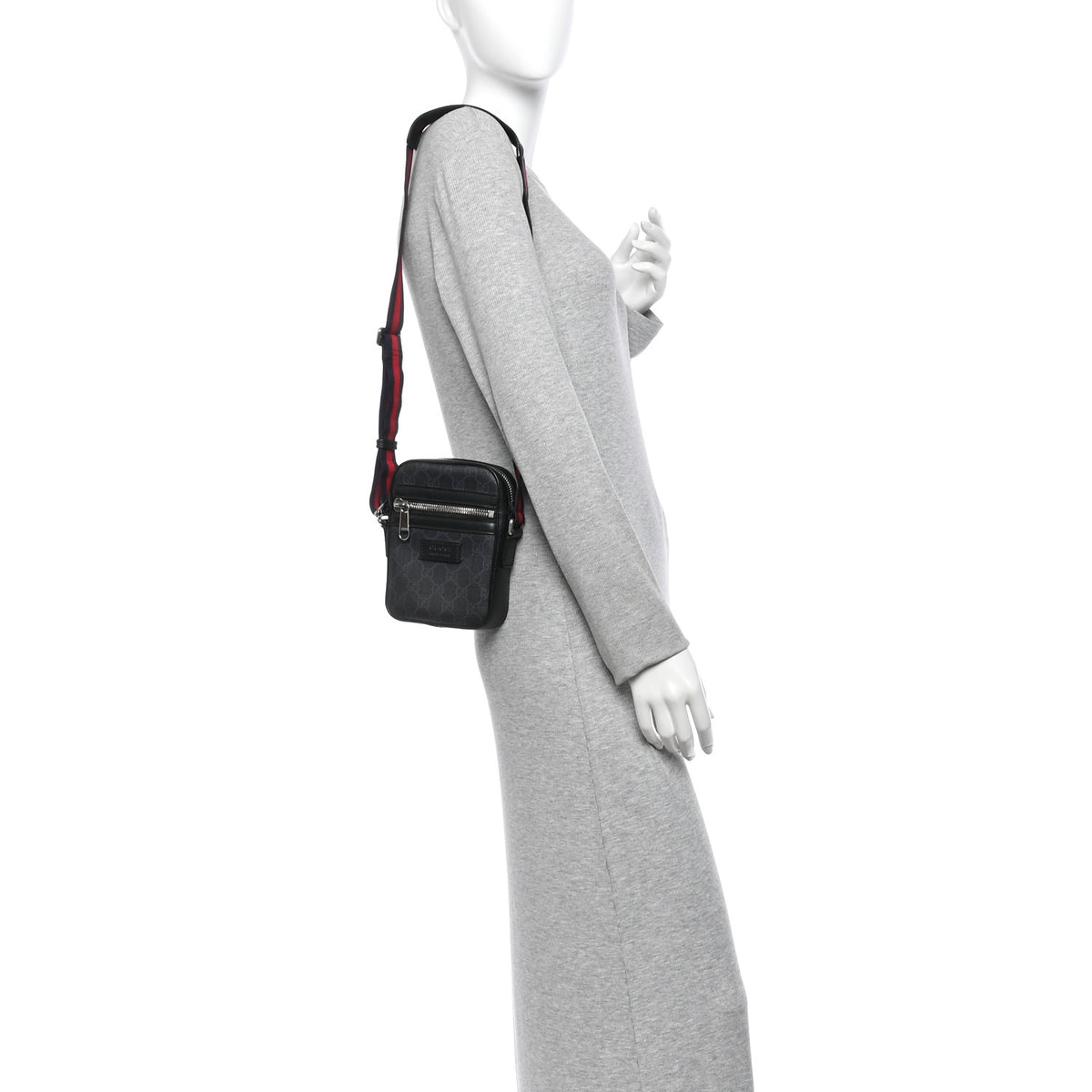 Gucci GG Supreme Monogram Appia Calfskin Web Small Camera Messenger Bag Black Grey 2 of 10