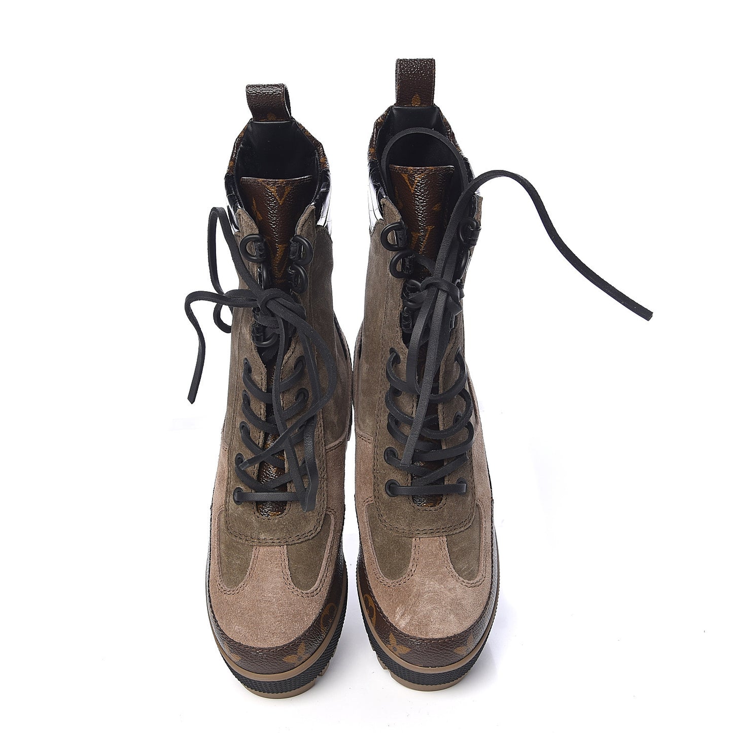 Suede Calfskin Monogram Laureate Platform Desert Boots 35 Taupe