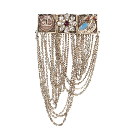 Chanel Enamel Crystal Multi Strand Chain Brooch Gold 1 of 4
