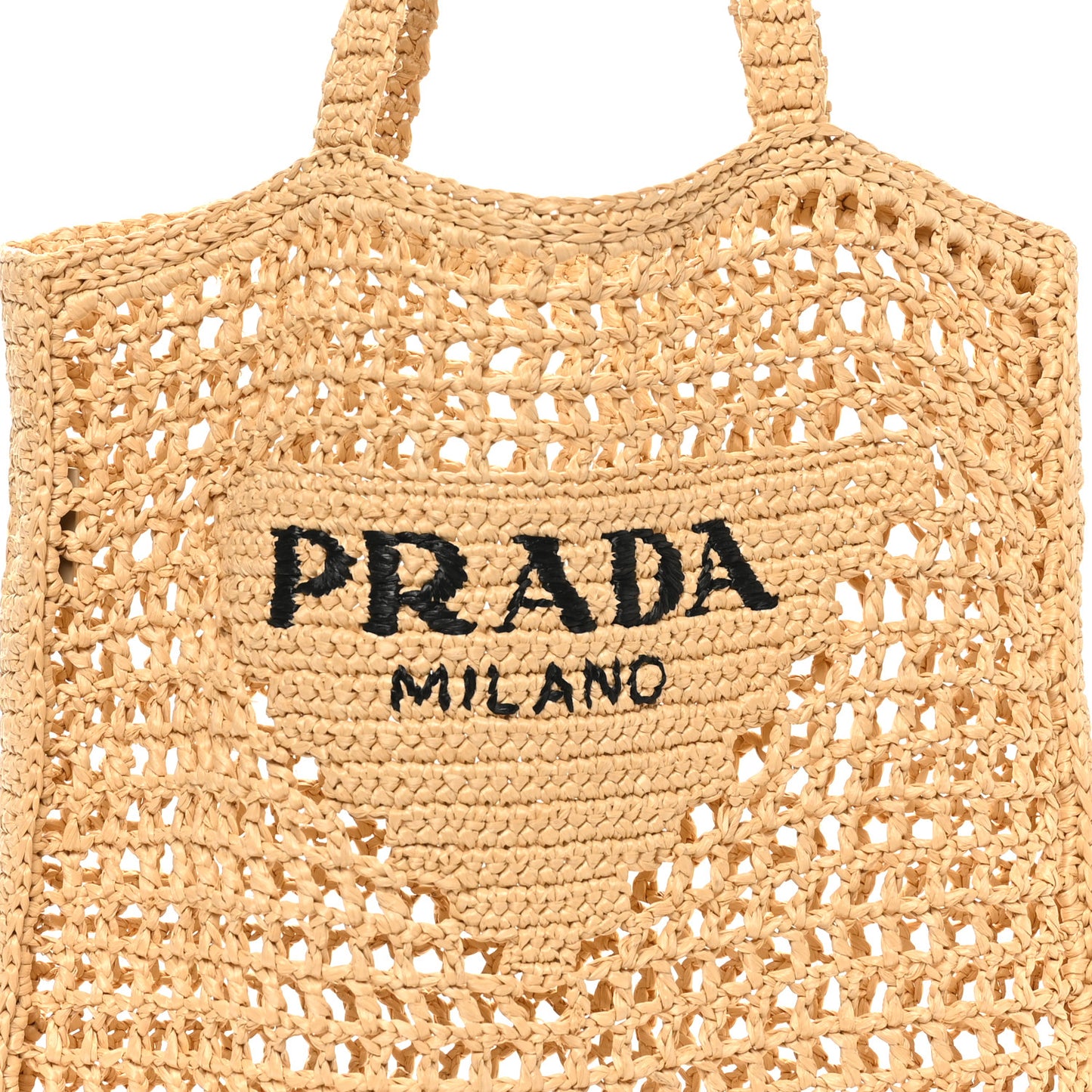 Yarn Raffia Effect Crochet Logo Embroidered Tote Bag Naturale