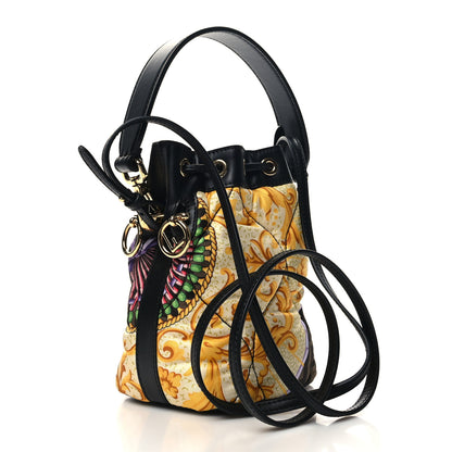 Fendi X VERSACE Silk Vitello Fendace FF Baroque Quilted Mini Mon Tresor Bucket Bag Gold Multicolor 3 of 13
