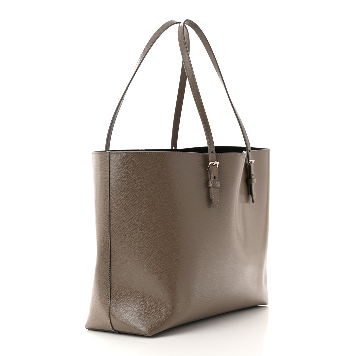 Grained Calfskin Large Shopping Tote Warm Taupe Black