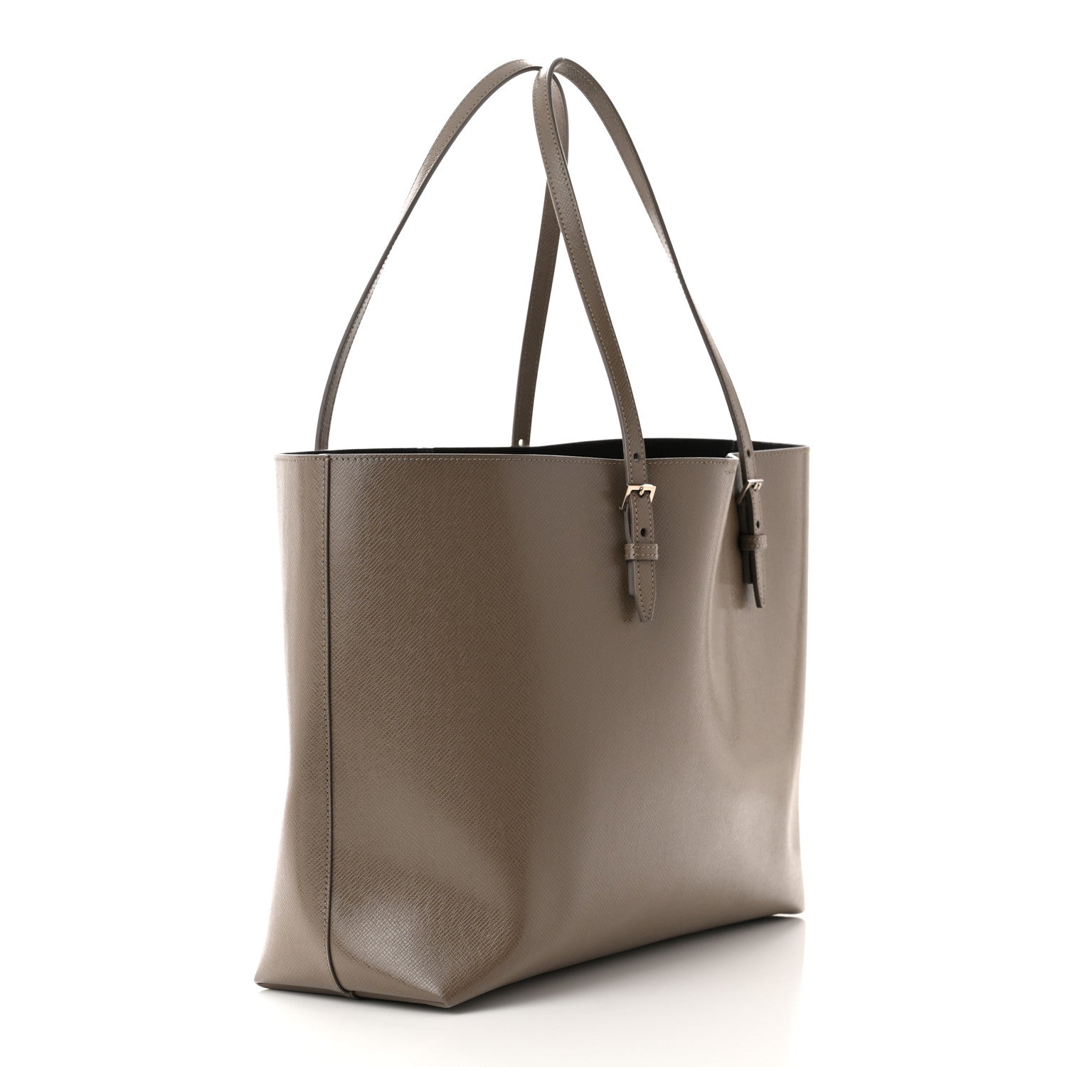 Saint Laurent Grained Calfskin Large Shopping Tote Warm Taupe Black 4 of 12