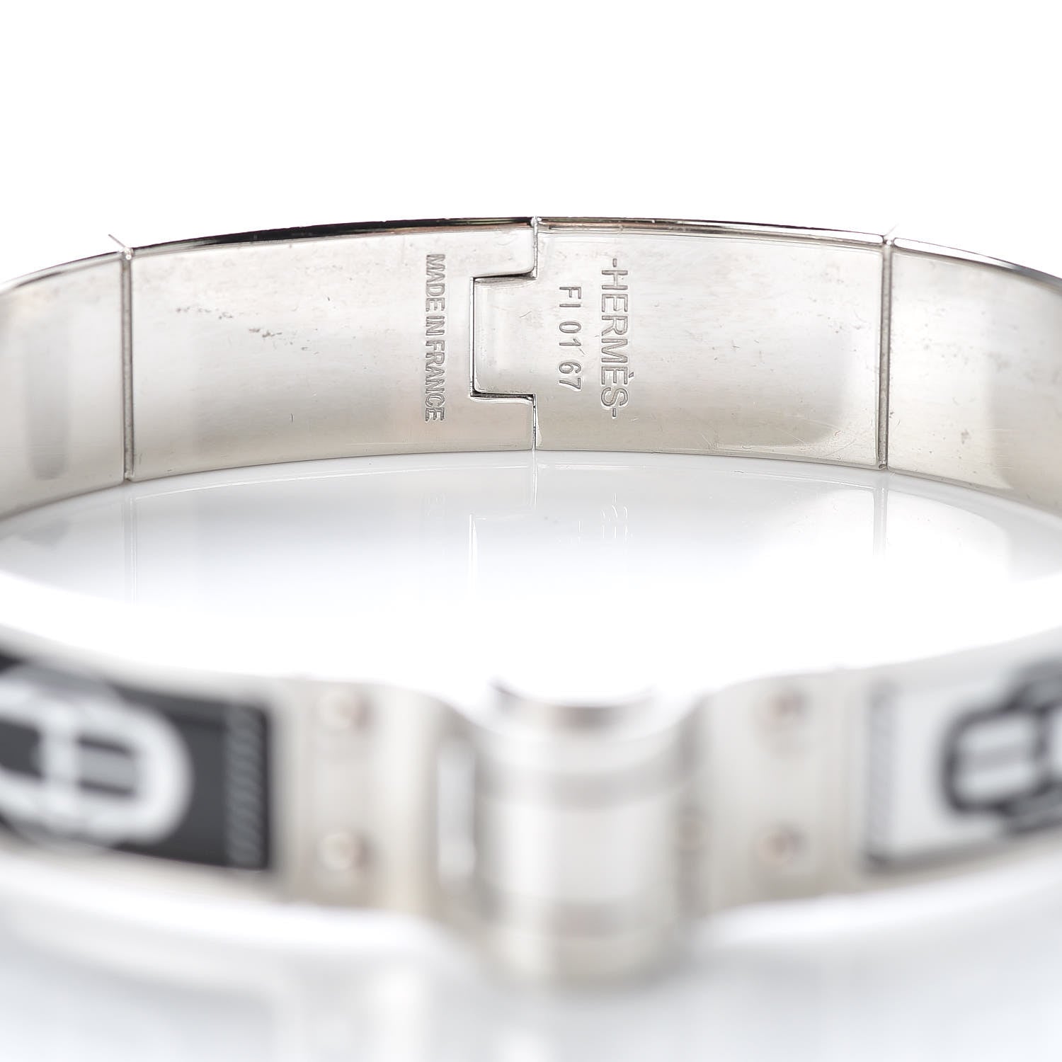 Hermes Enamel Printed Narrow Boucleries Modernes Hinged Bracelet M Black 4 of 4