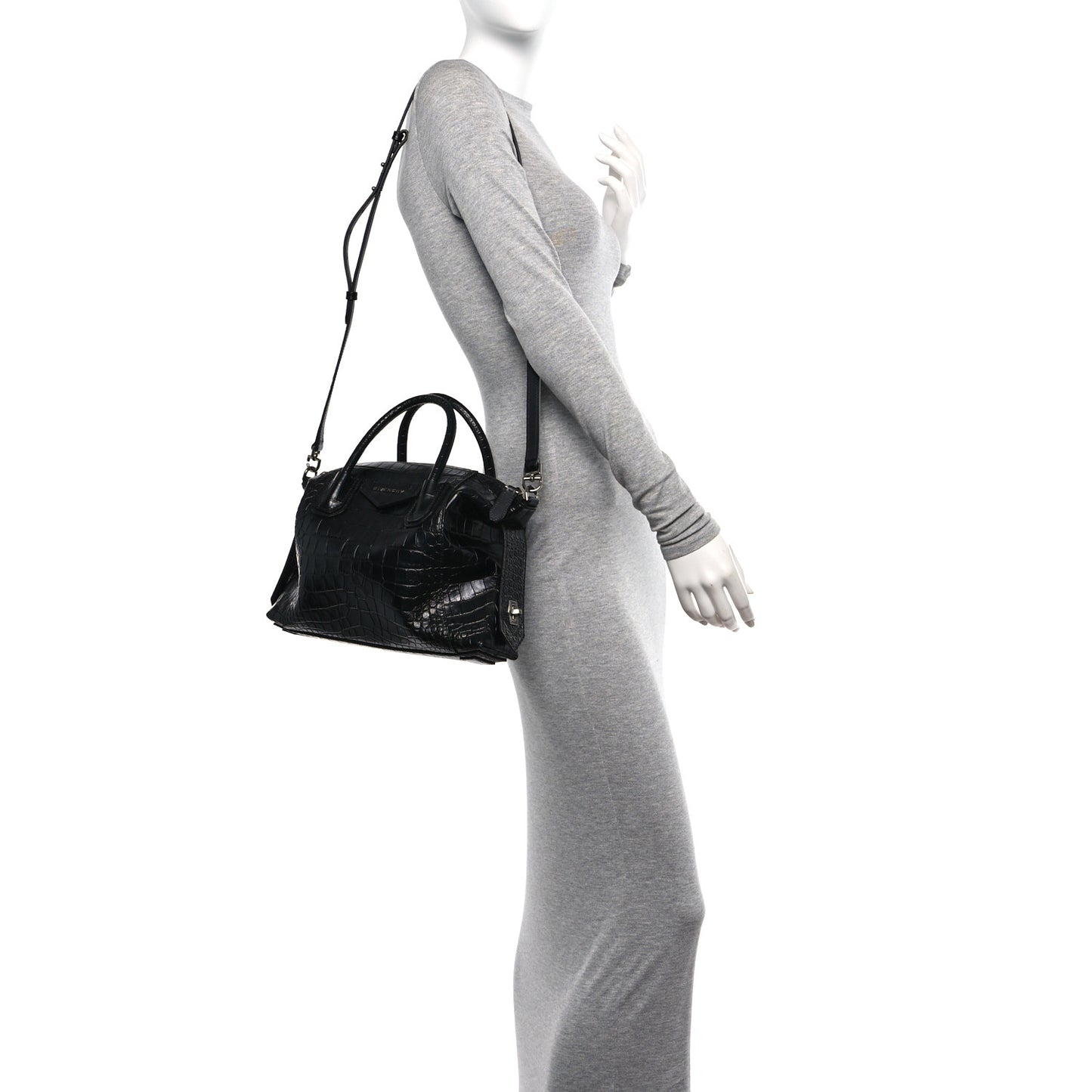 Calfskin Crocodile Embossed Medium Soft Antigona Black
