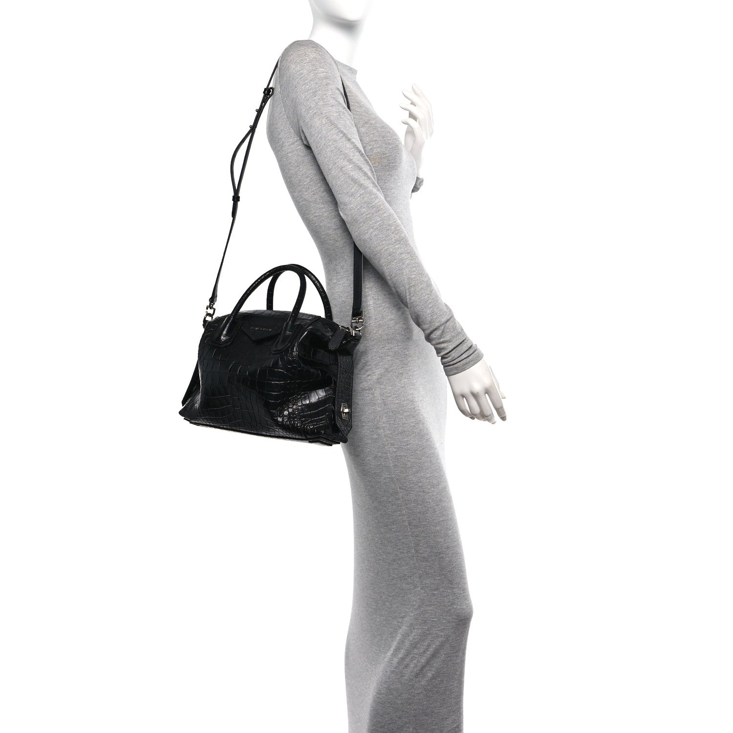Givenchy Calfskin Crocodile Embossed Medium Soft Antigona Black 2 of 14