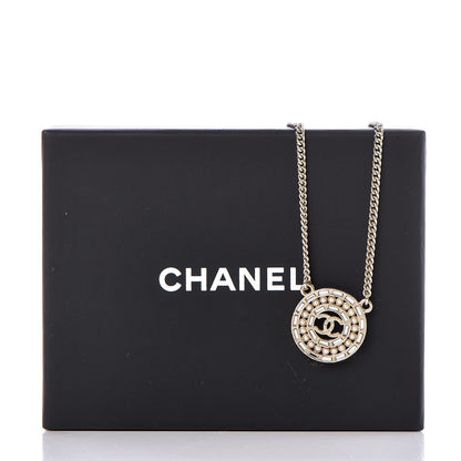Chanel Crystal Pearl CC Medallion Necklace Gold 6 of 6