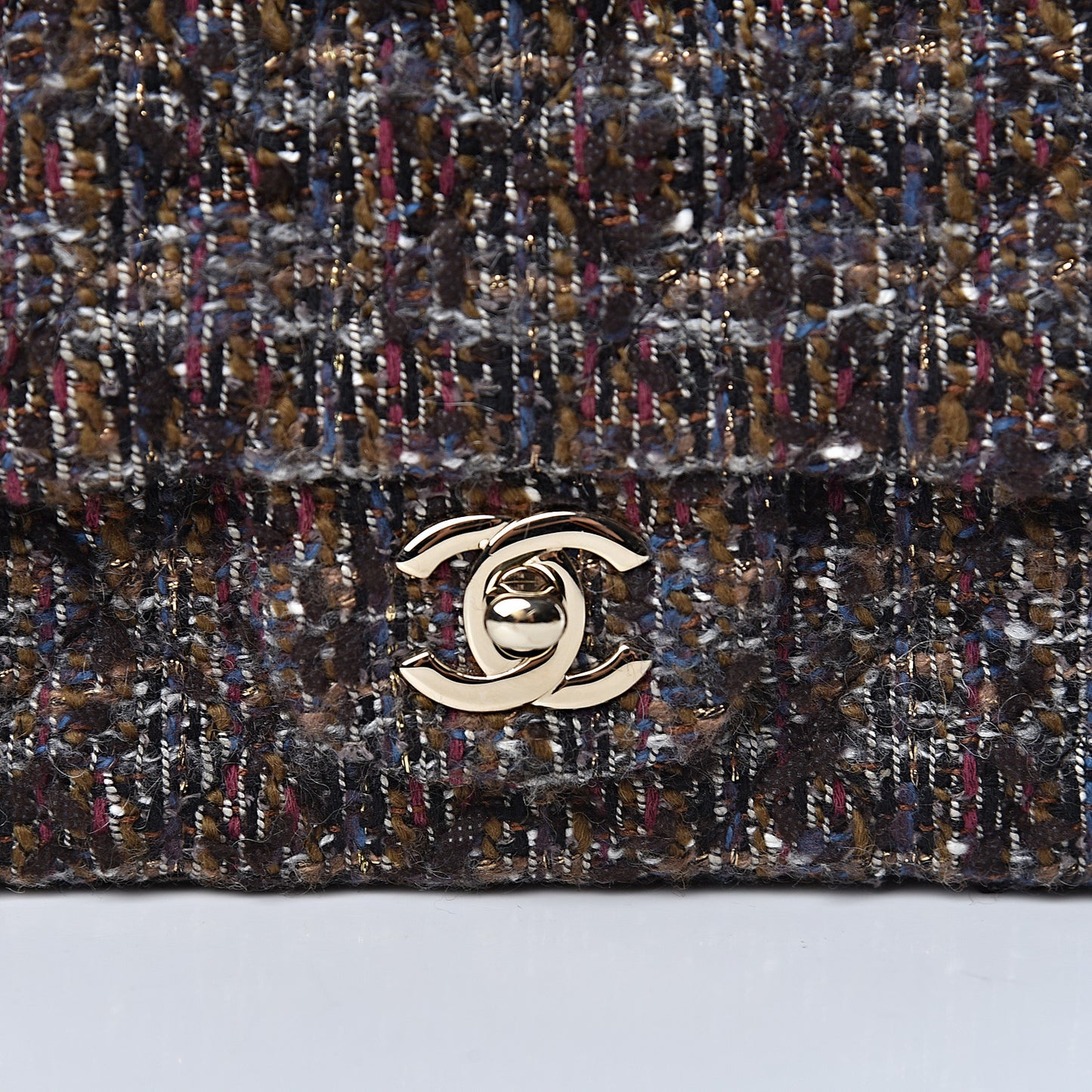 Tweed Quilted Mini Rectangular Flap Beige