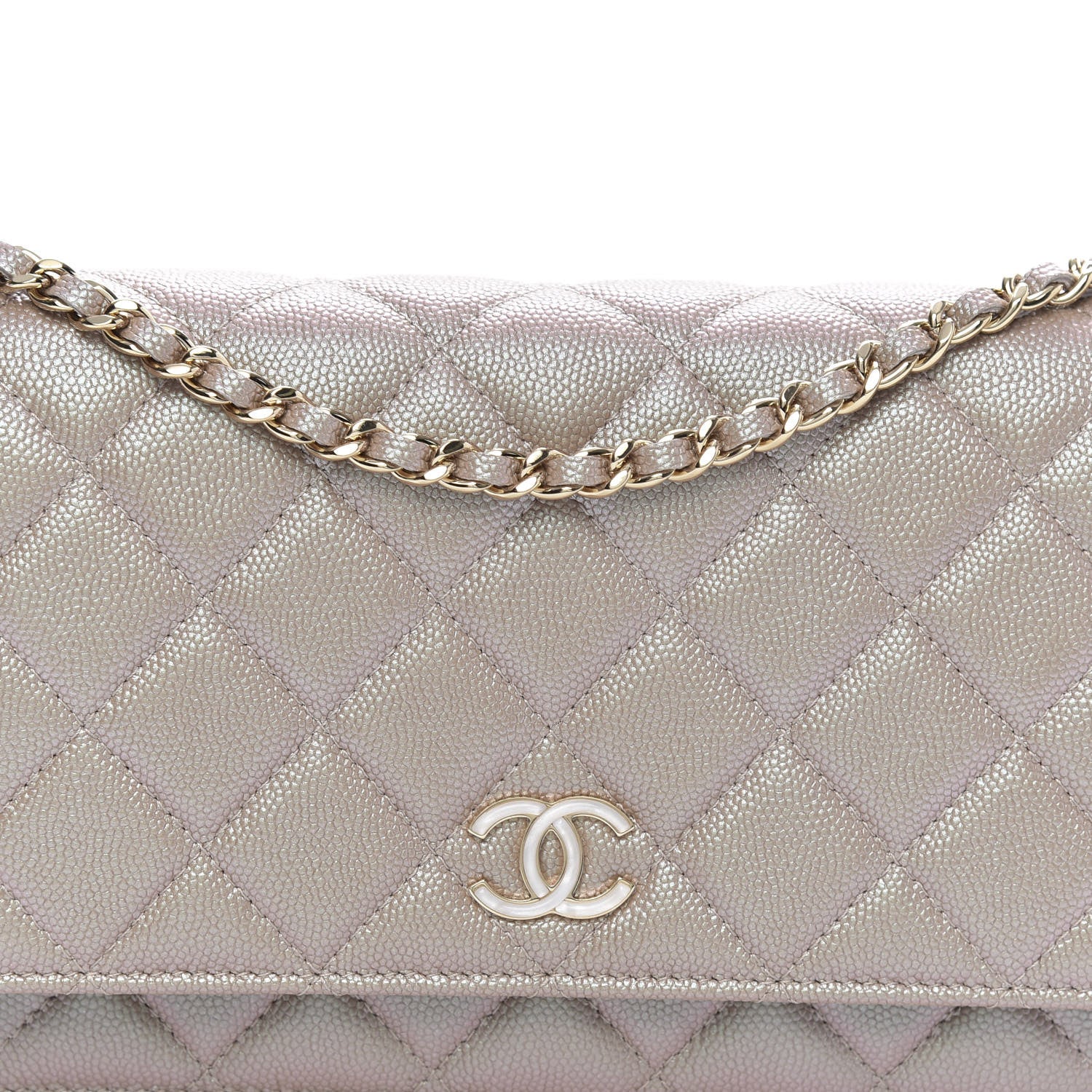 Chanel Iridescent Caviar Quilted Wallet On Chain WOC Beige 11 of 12
