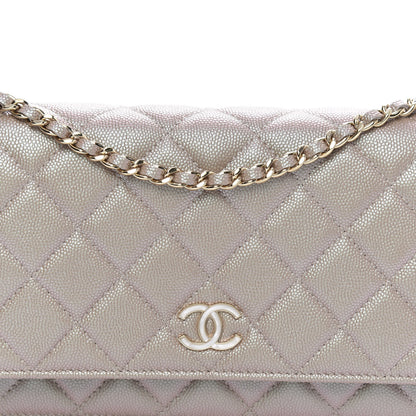 Chanel Iridescent Caviar Quilted Wallet On Chain WOC Beige 11 of 12