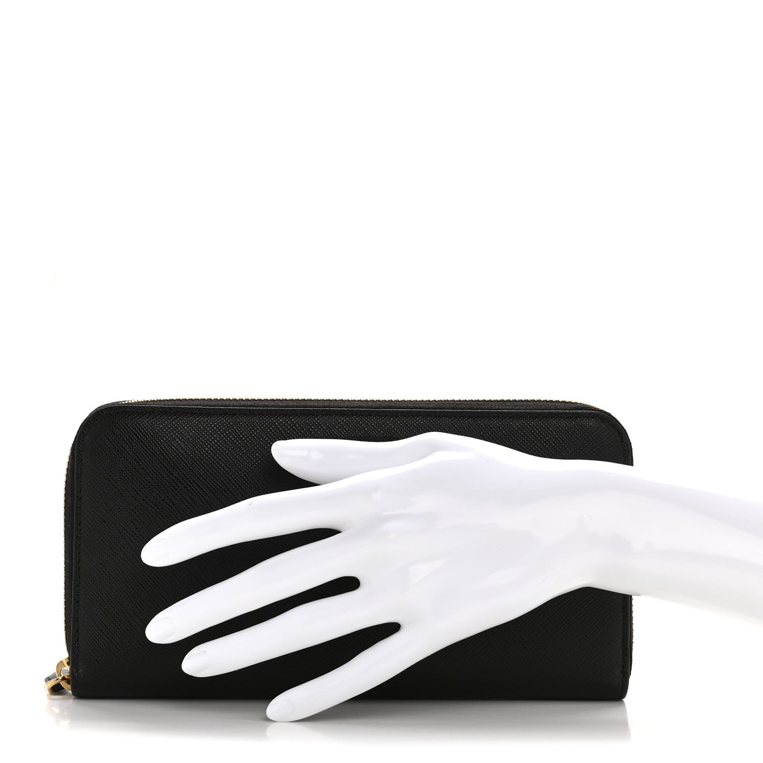 Prada Saffiano Triangle Zip Around Wallet Black 2 of 9