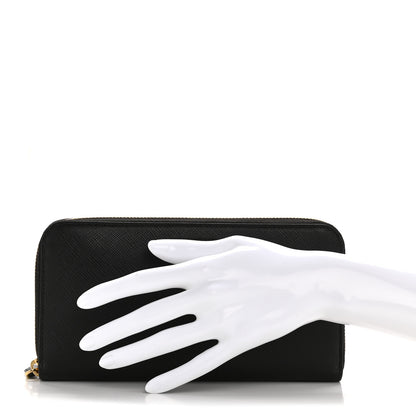 Prada Saffiano Triangle Zip Around Wallet Black 2 of 9