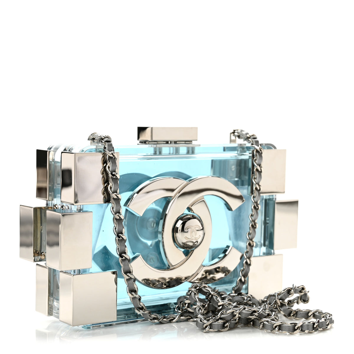 Chanel Plexiglass Boy Brick Lego Clutch Blue Silver 3 of 12