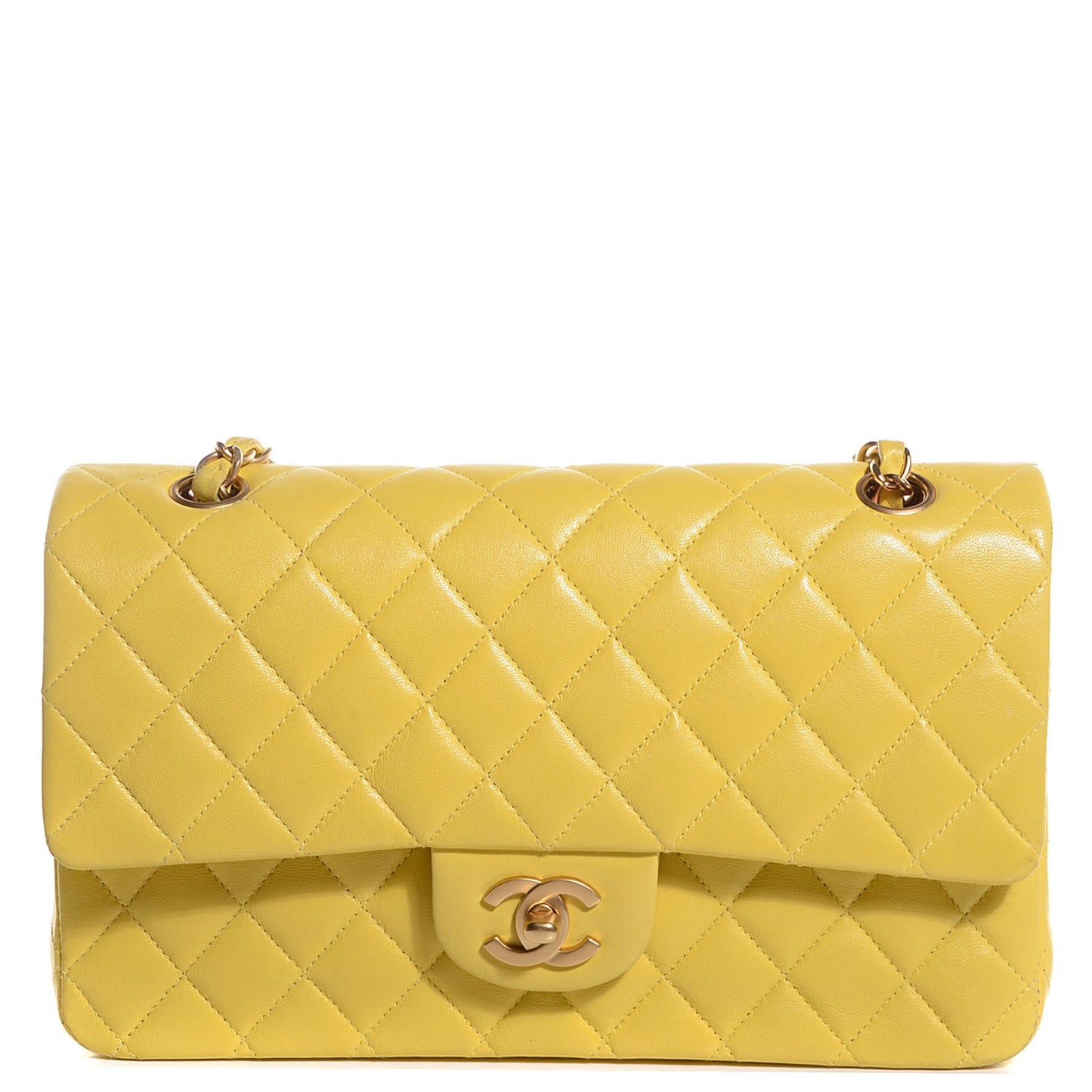 Lambskin Quilted Medium Double Flap Yellow