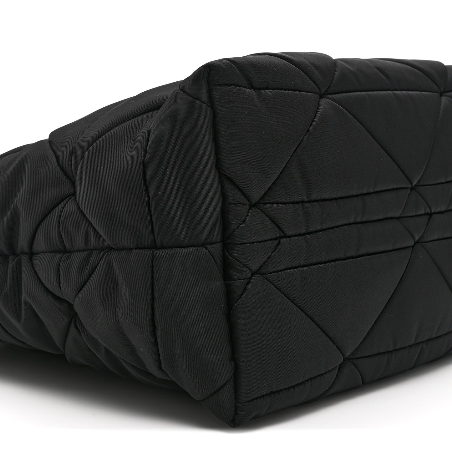 Re-Nylon Nappa Triangle Quilted Padded Small Double Handled Zip Tote Black
