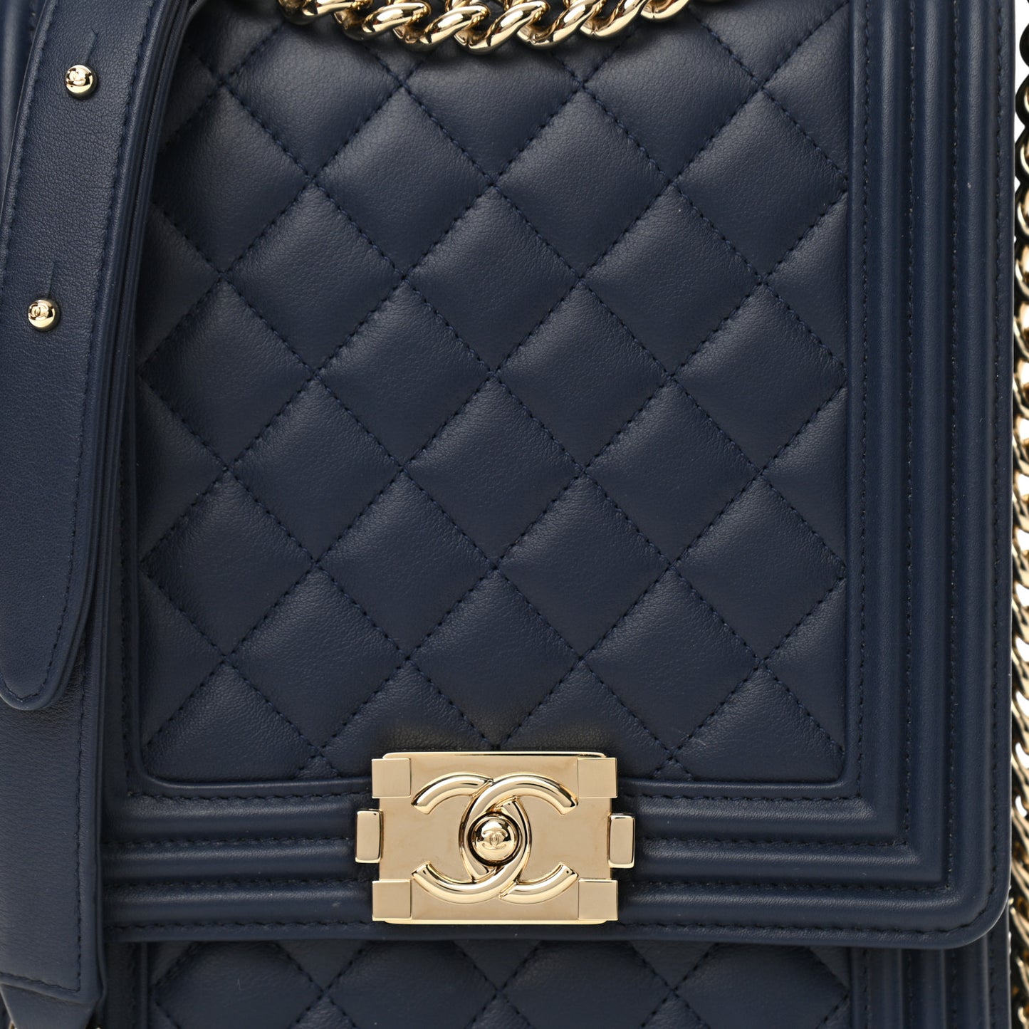 Calfskin Quilted North South Boy Flap Navy