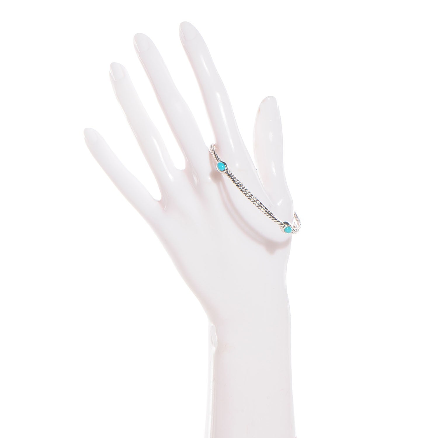 David Yurman Sterling Silver Turquoise Color Classics Cable Bangle Bracelet Set of 2 2 of 5