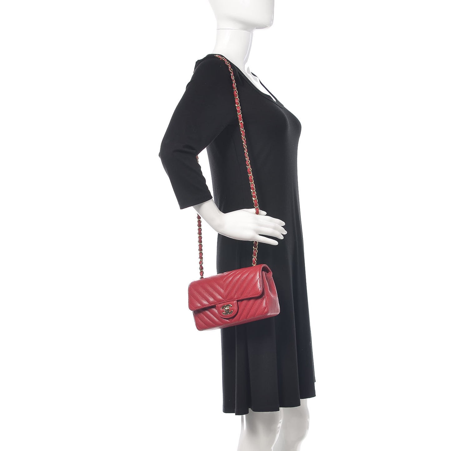 Caviar Chevron Quilted Mini Rectangular Flap Dark Pink