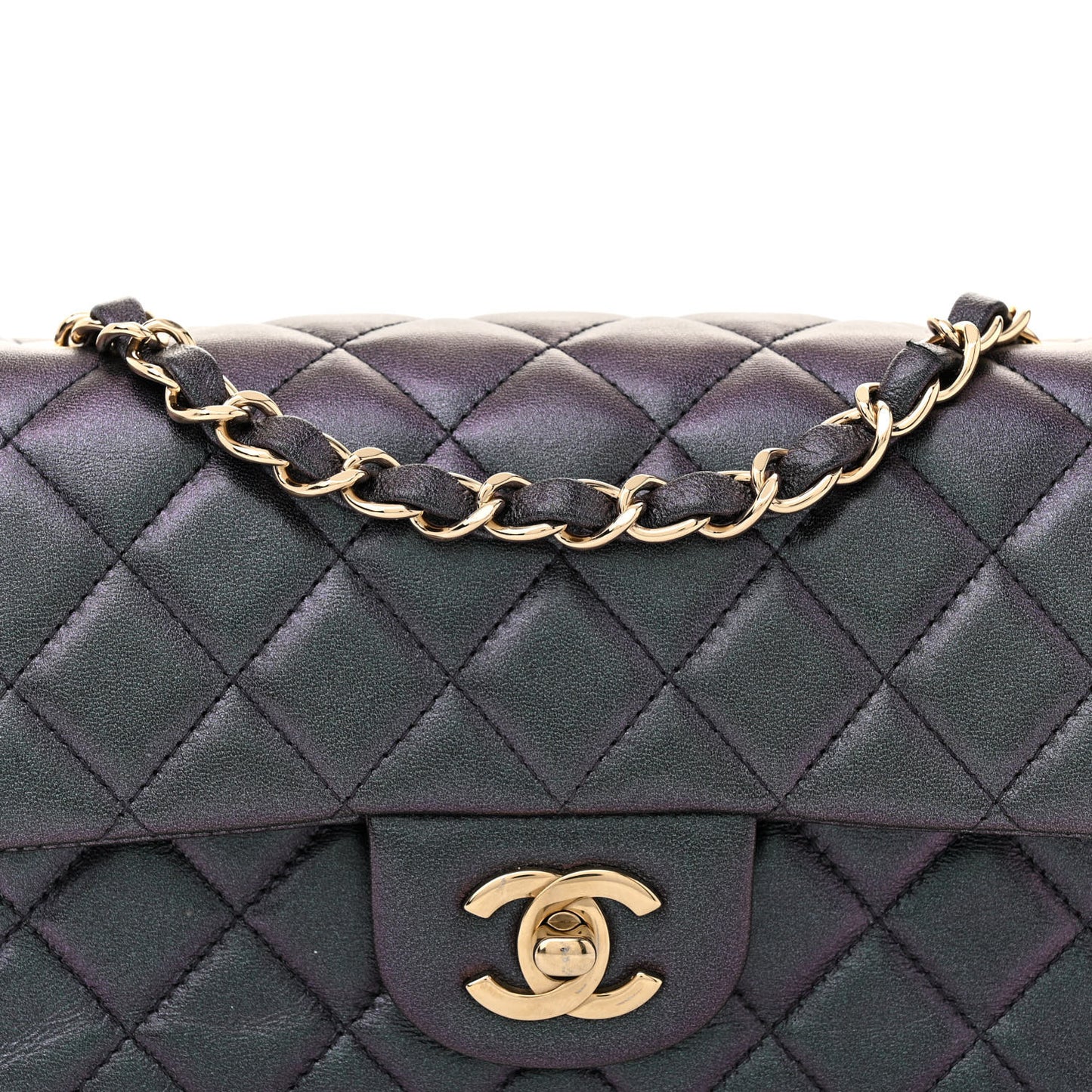 Iridescent Lambskin Quilted Mini Rectangular Flap Black