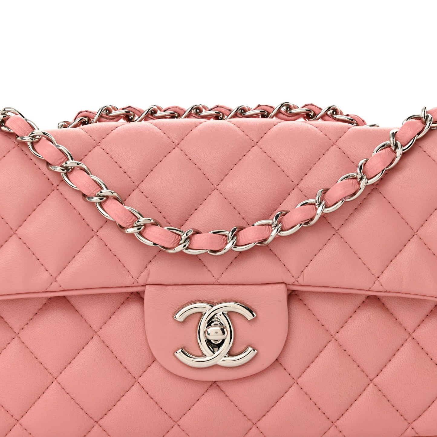 Lambskin Quilted East West Flap Pink