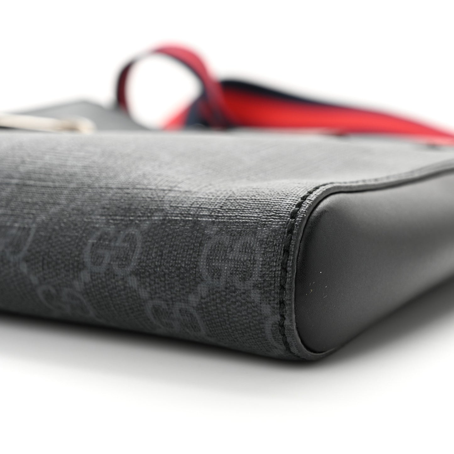 GG Supreme Monogram Web Small Flat Messenger Bag Black Grey