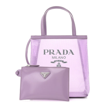 Prada Sequin Mesh Small Tote Bag Lilium 1 of 13