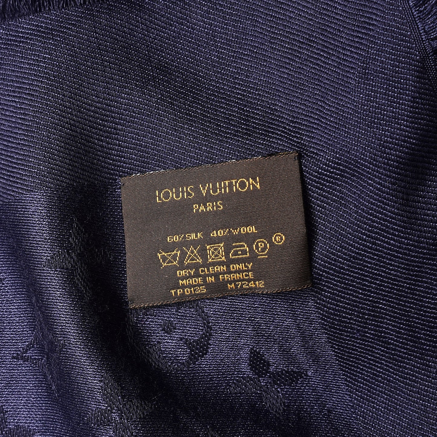 Silk Wool Monogram Shawl Night Blue