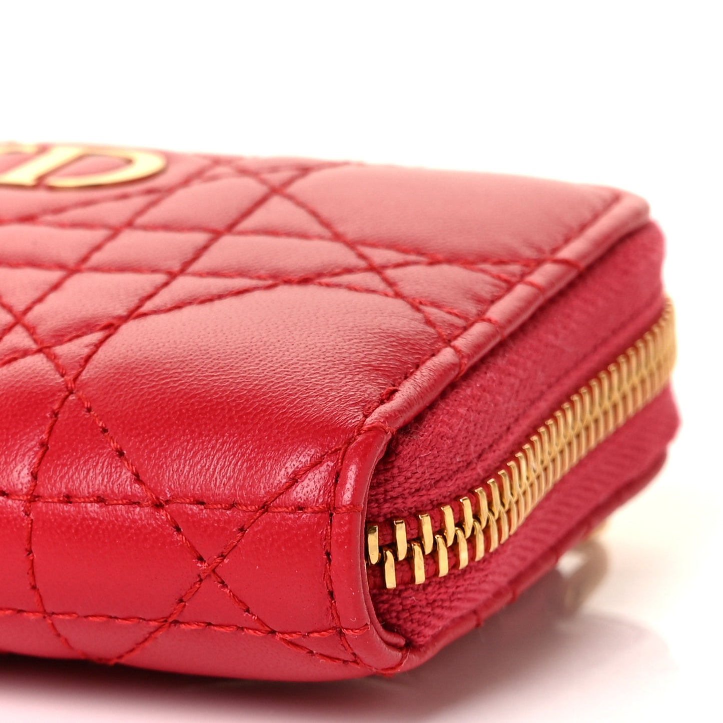 Lambskin Cannage Mini Caro Zipped Pouch Raspberry