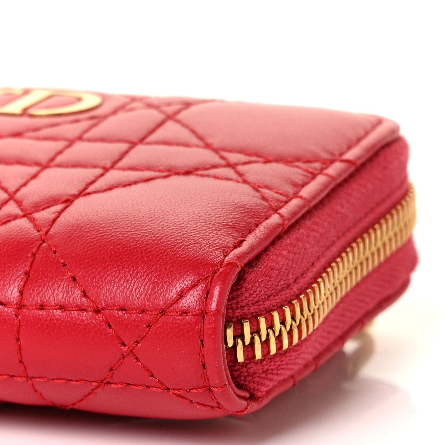Christian Dior Lambskin Cannage Mini Caro Zipped Pouch Raspberry 7 of 7