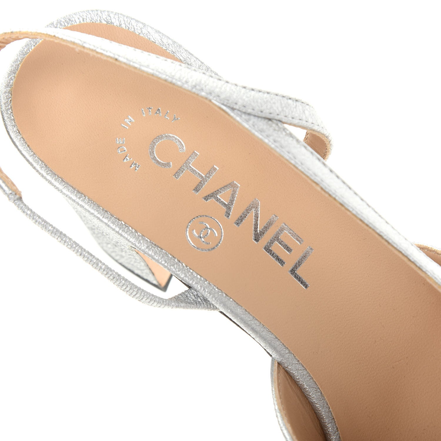 Chanel Metallic Lambskin Grosgrain Cap Toe CC Slingback Sandals 38 Black Silver 8 of 11
