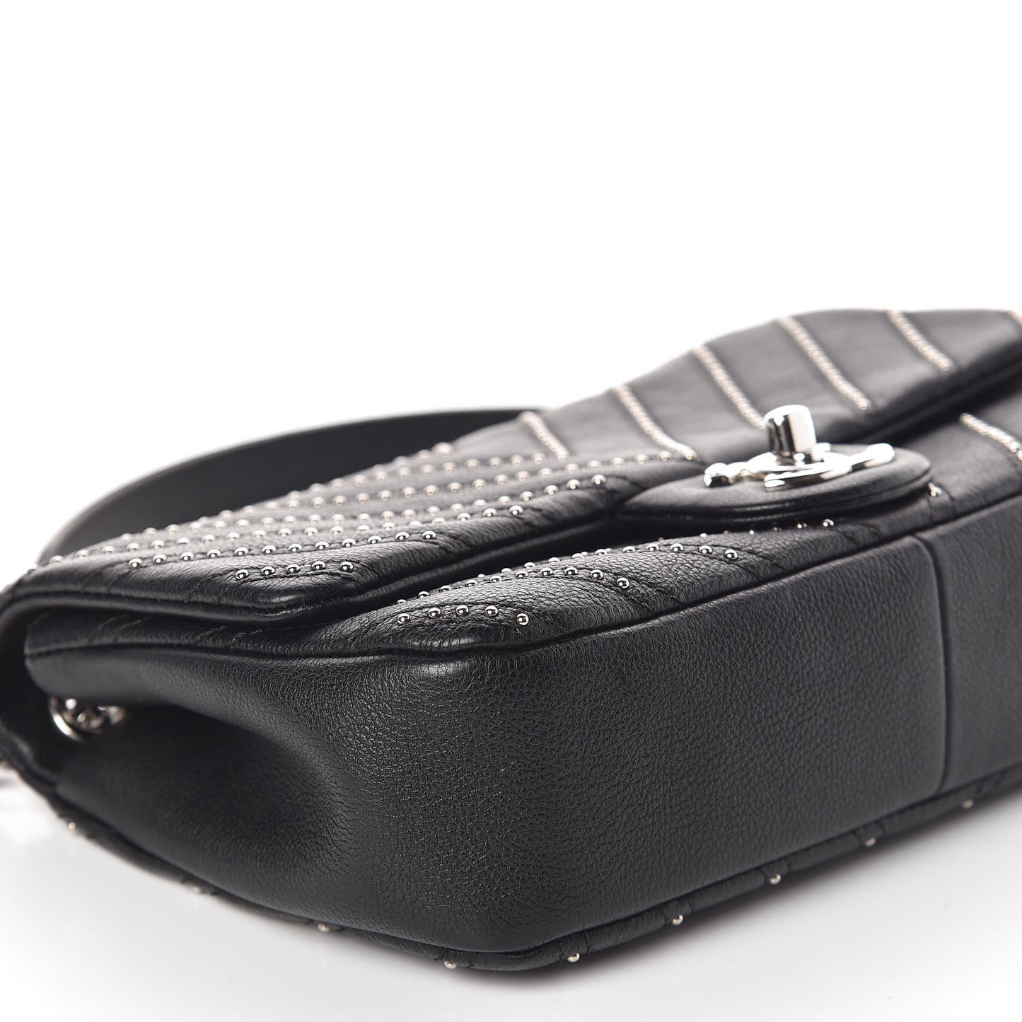 Calfskin Studded Chevron Quilted Small Wars Flap Black