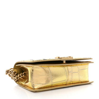 Chanel Metallic Calfskin Crocodile Embossed Graffiti Medium Cocodile Boy Flap Gold 4 of 10