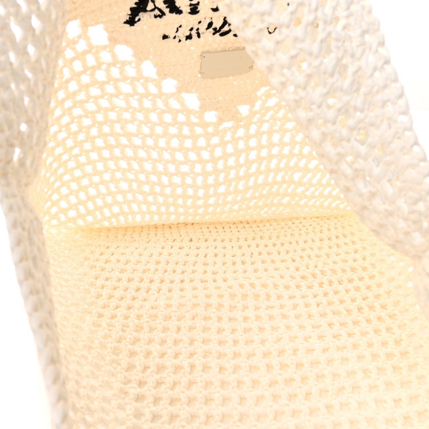 Prada Yarn Raffia Effect Crochet Logo Embroidered Shopping Tote Bag White 5 of 10