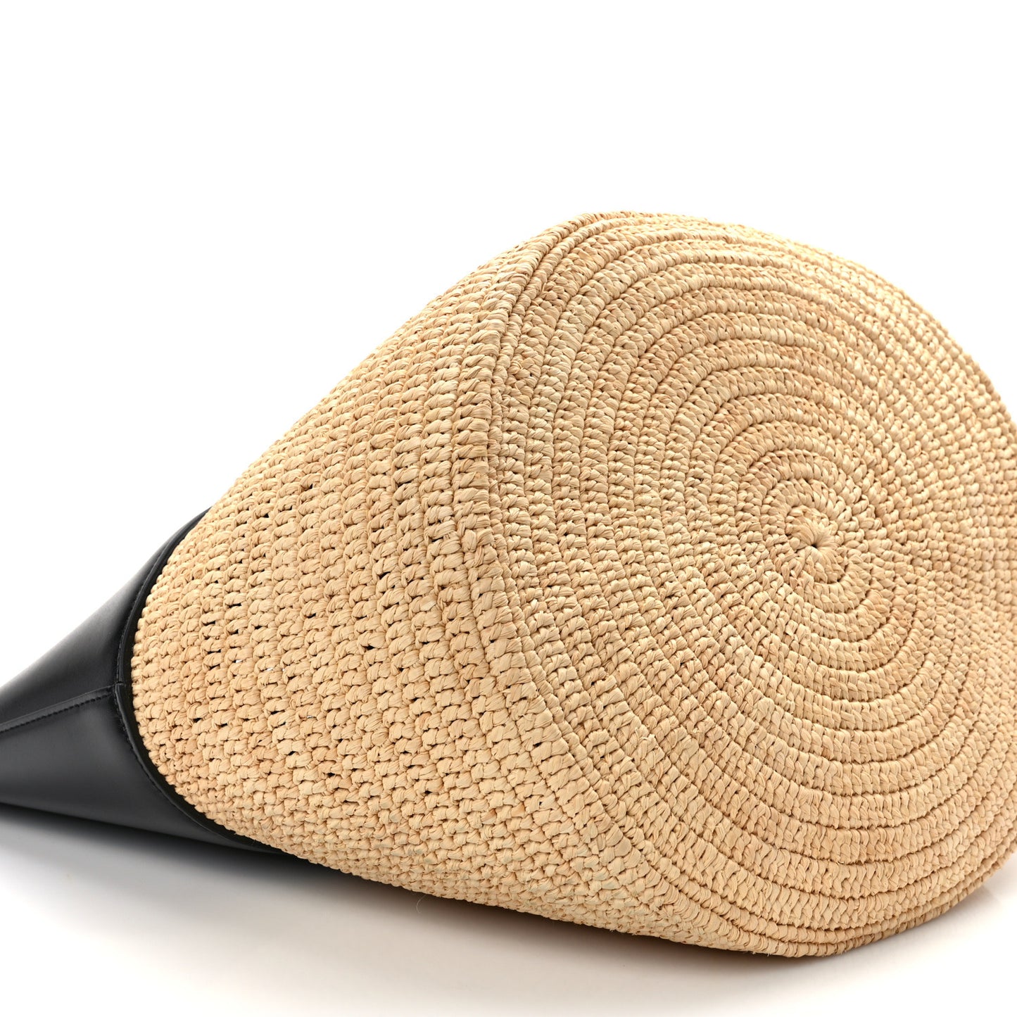 Raffia Calfskin Basket Bag Natural Black