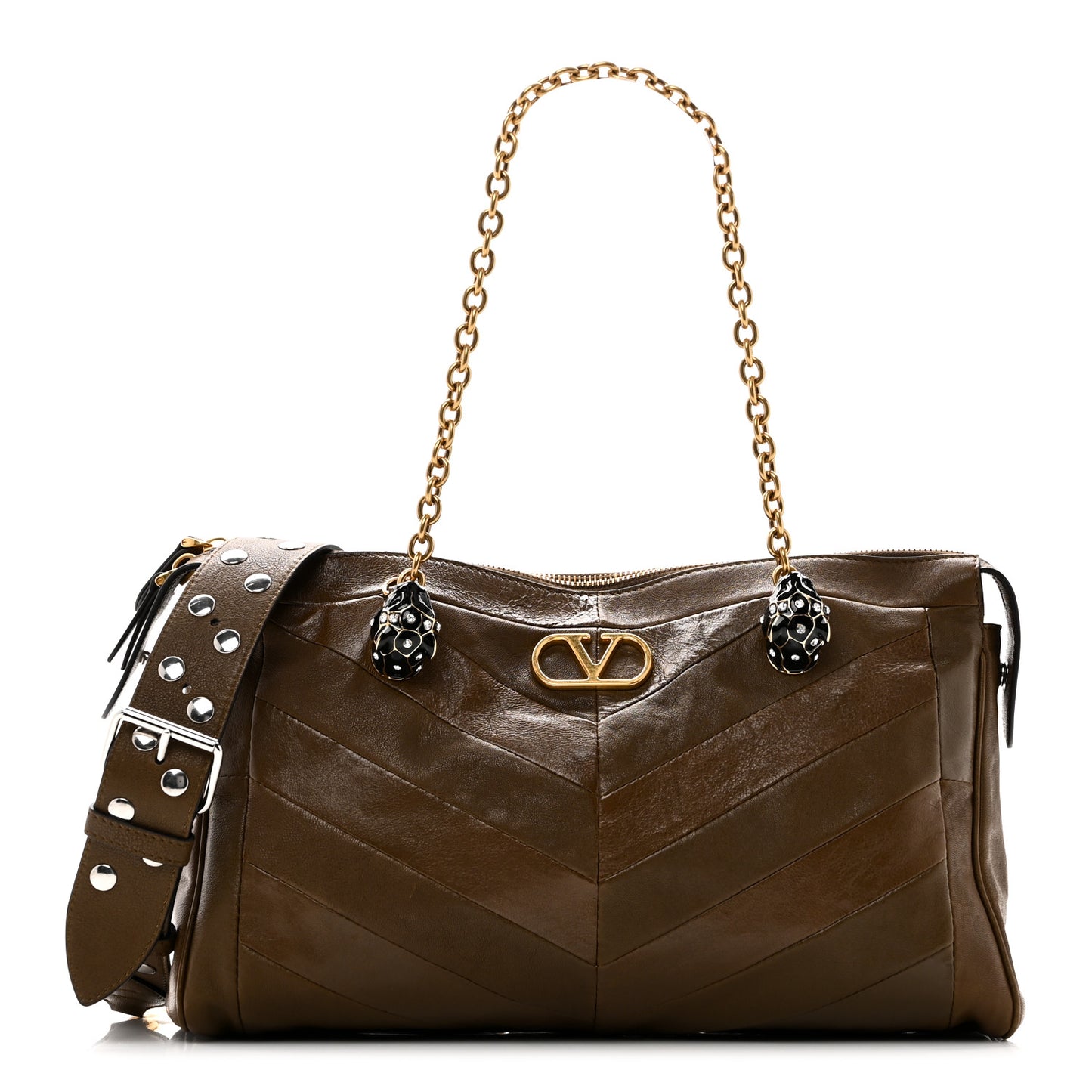 Shiny Nappa Crystal Chevron Patchwork Medium Panthea Bag Tundra