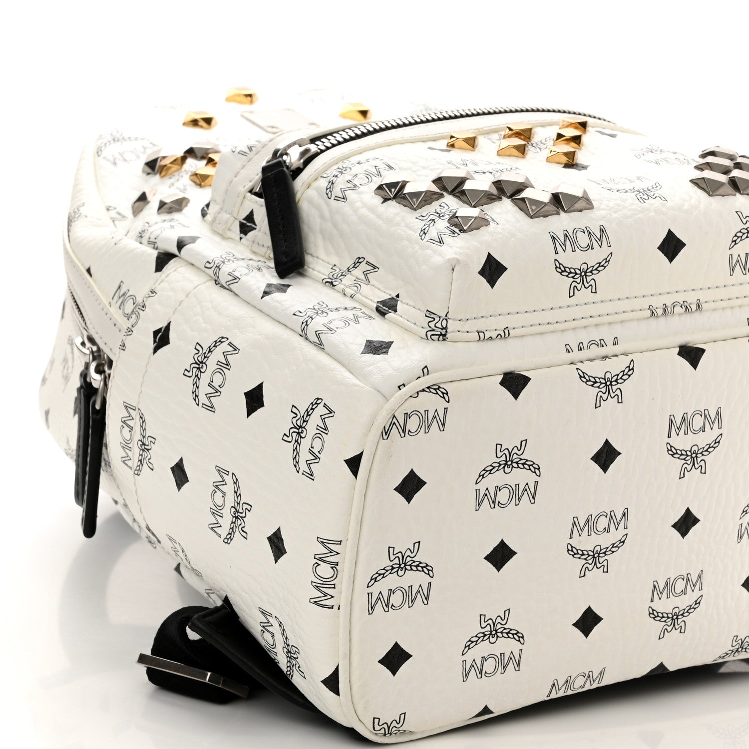 MCM Visetos Studded Small Stark M Backpack White 8 of 9