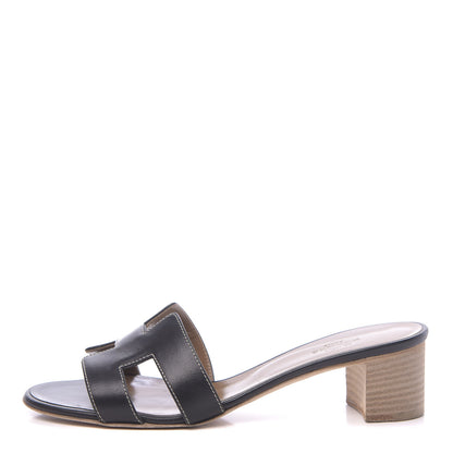 Hermes Calfskin Oasis Sandals 37.5 Black 1 of 10