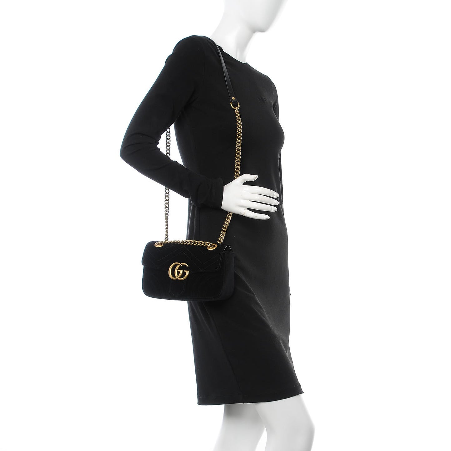 Velvet Matelasse Mini GG Marmont Shoulder Bag Black