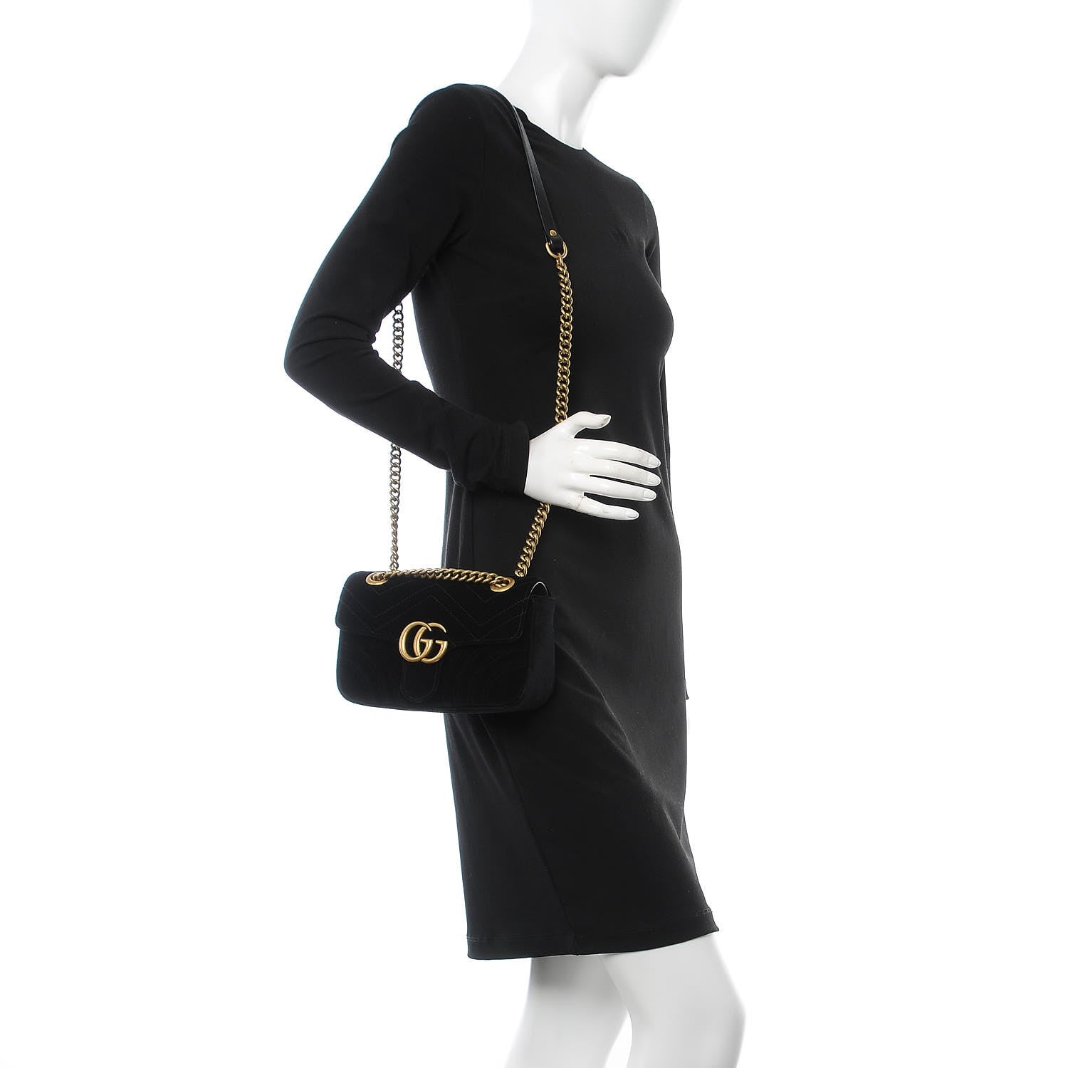Gucci Velvet Matelasse Mini GG Marmont Shoulder Bag Black 2 of 7