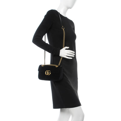 Gucci Velvet Matelasse Mini GG Marmont Shoulder Bag Black 2 of 7