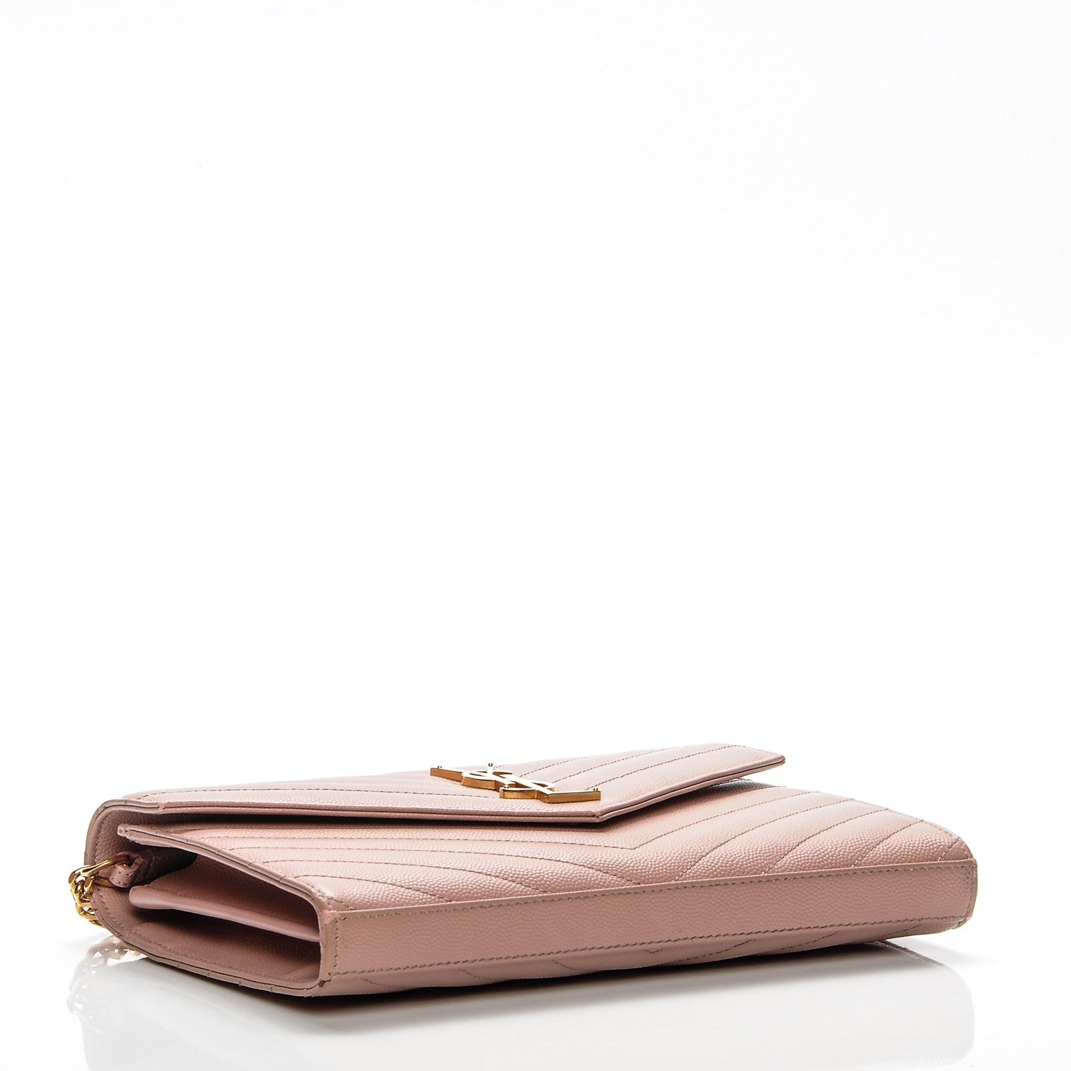Saint Laurent Grain De Poudre Matelasse Chevron Monogram Chain Wallet Pale Pink 4 of 15